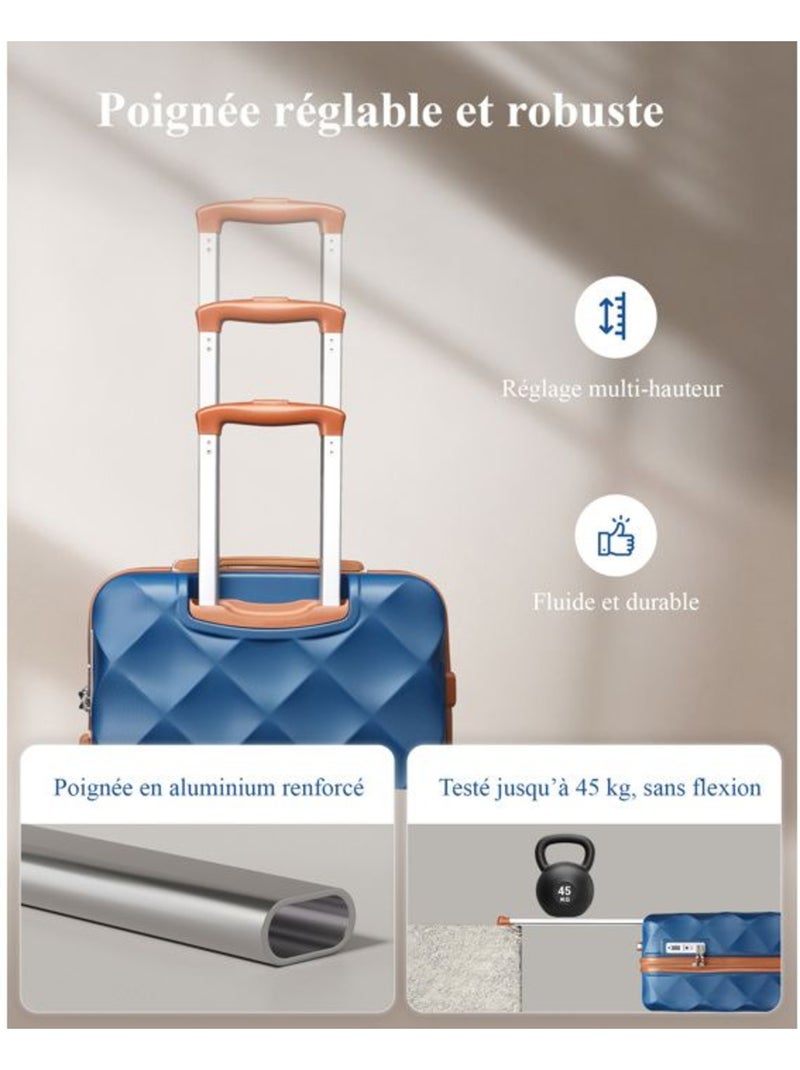 Set de 2 bagages - 4 roulettes, serrure tsa - british traveller Bleu marine - Kiabi
