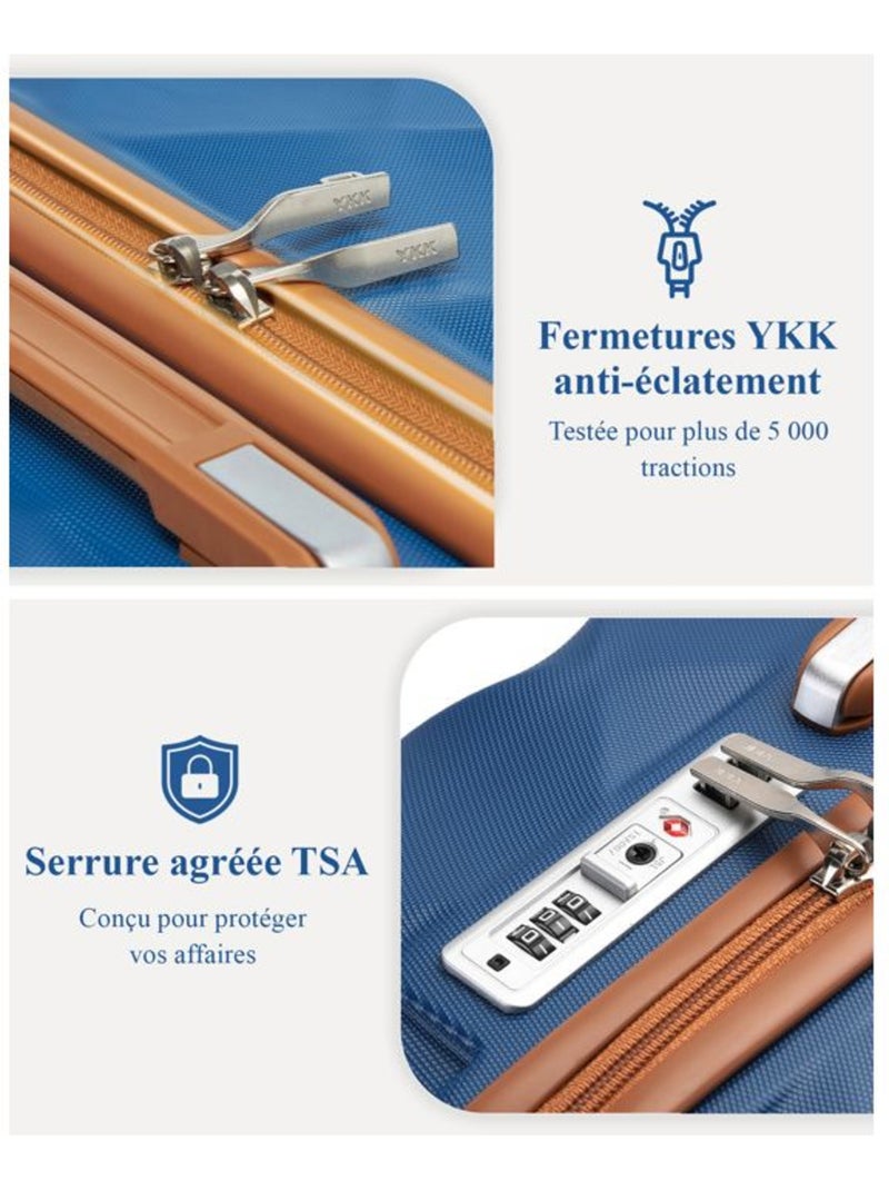Set de 2 bagages - 4 roulettes, serrure tsa - british traveller Bleu marine - Kiabi