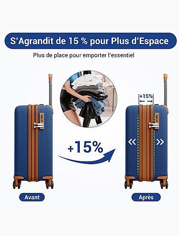 Set de 2 bagages - polypropylène, légère, 4 roulettes, serrure tsa - kono