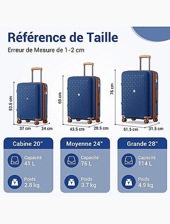 Set de 2 bagages - polypropylène, légère, 4 roulettes, serrure tsa - kono
