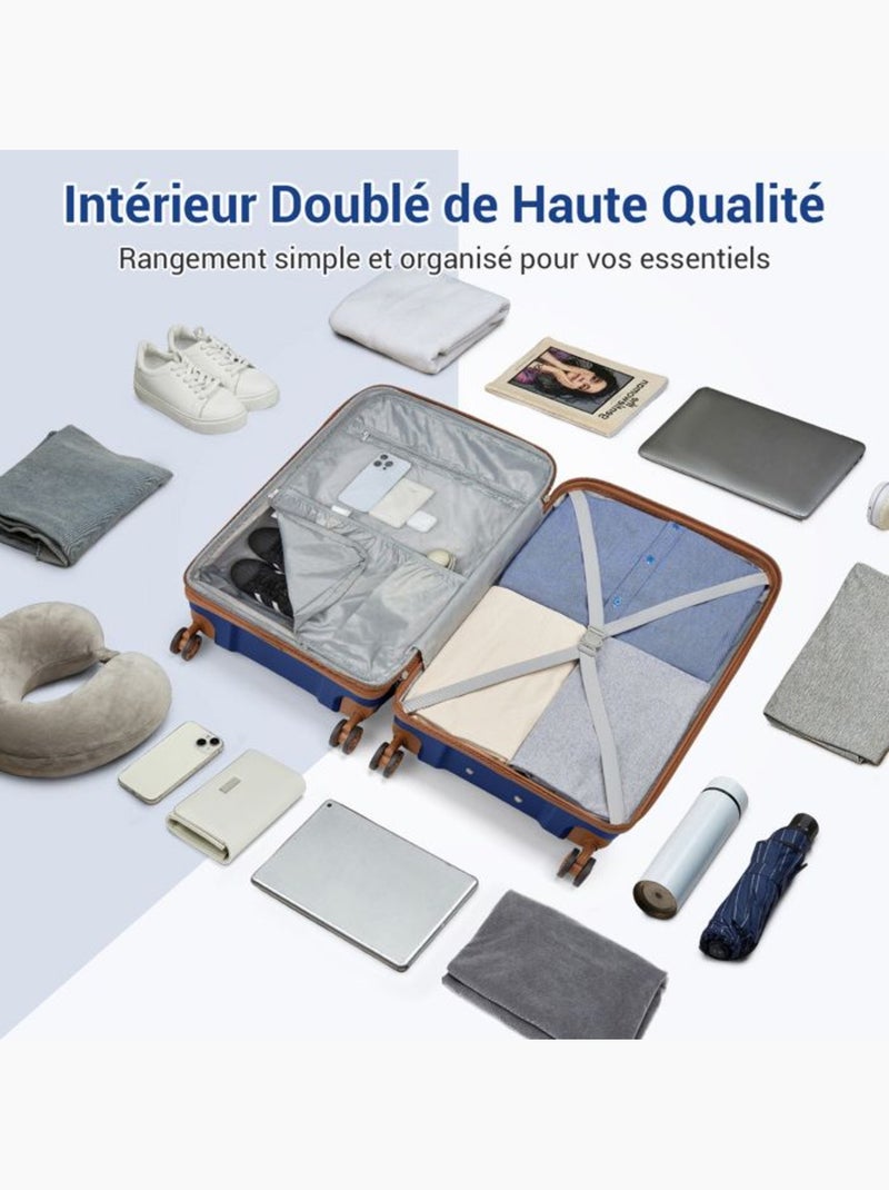 Set de 2 bagages - polypropylène, légère, 4 roulettes, serrure tsa - kono Bleu marine - Kiabi