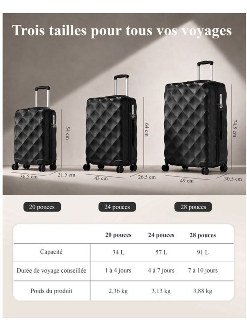 Set de 2 bagages - rigide, 4 roulettes, serrure tsa - british traveller Noir - Kiabi