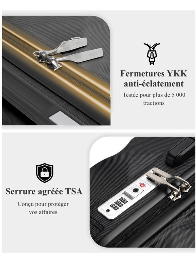 Set de 2 bagages - rigide, 4 roulettes, serrure tsa - british traveller Noir - Kiabi
