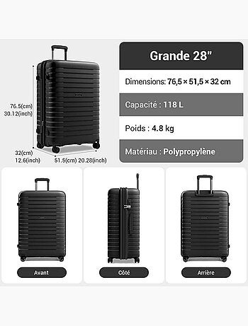 Set de 2 bagages - rigide, 4 roulettes, serrure tsa - kono