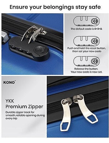 Set de 2 bagages - rigide, abs, 4 roulettes - kono