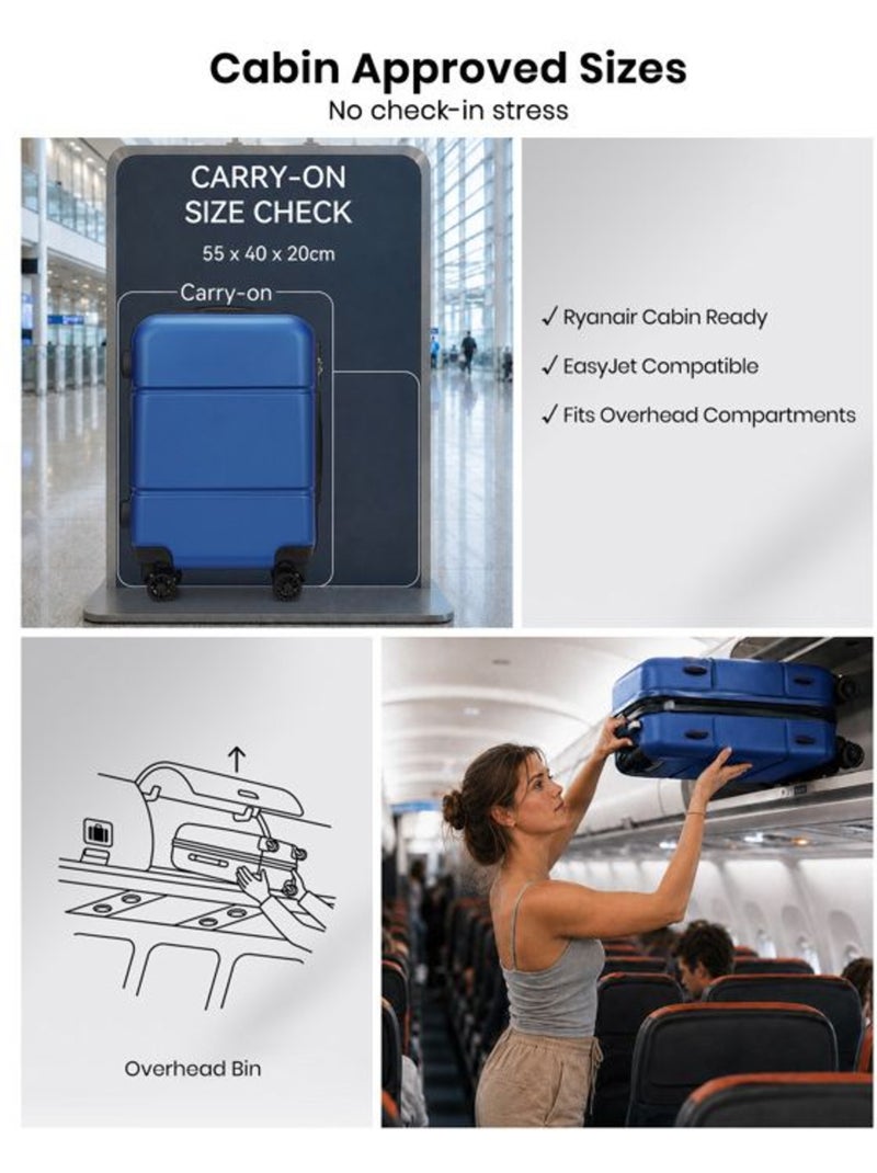 Set de 2 bagages - rigide, abs, 4 roulettes - kono Bleu marine - Kiabi