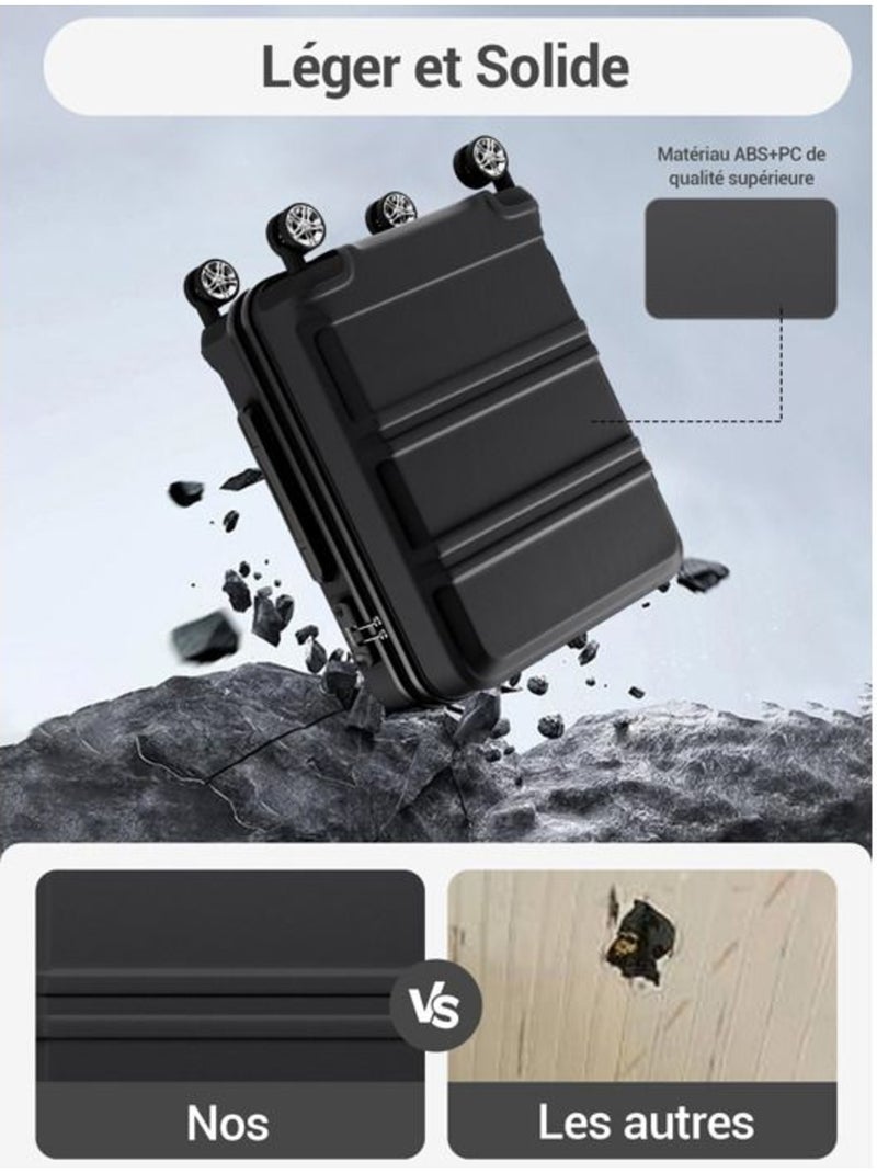 Set de 2 bagages - rigide, abs, 4 roulettes, serrure tsa - kono Noir - Kiabi