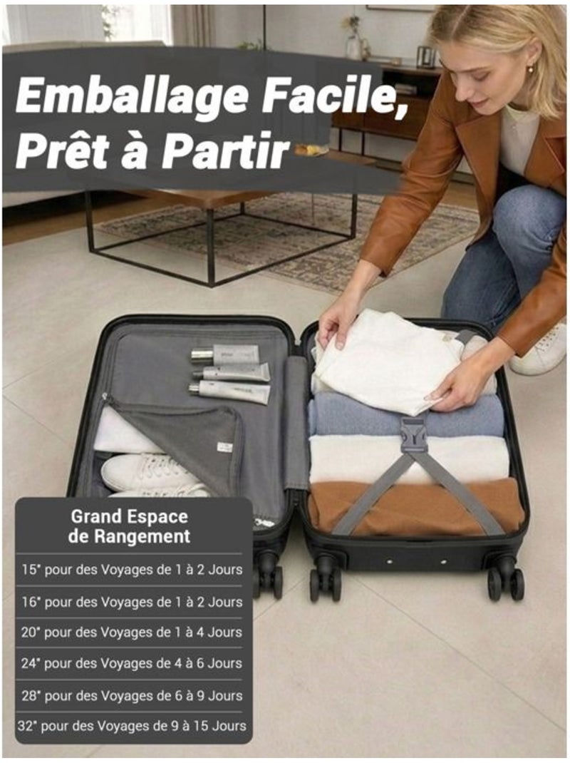 Set de 2 bagages - rigide, abs, 4 roulettes, serrure tsa - kono Noir - Kiabi