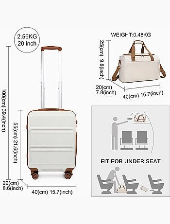 Set de 2 bagages - rigide, abs, légère, 4 roulettes, serrure tsa - kono