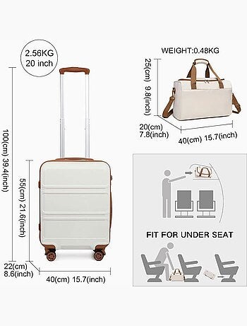 Set de 2 bagages - rigide, abs, légère, 4 roulettes, serrure tsa - kono