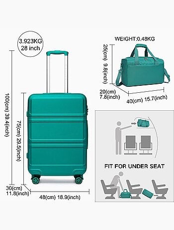 Set de 2 bagages - rigide, abs, légère, 4 roulettes, serrure tsa - kono
