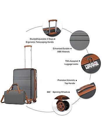 Set de 2 bagages - rigide, abs, légère, 4 roulettes, serrure tsa - kono