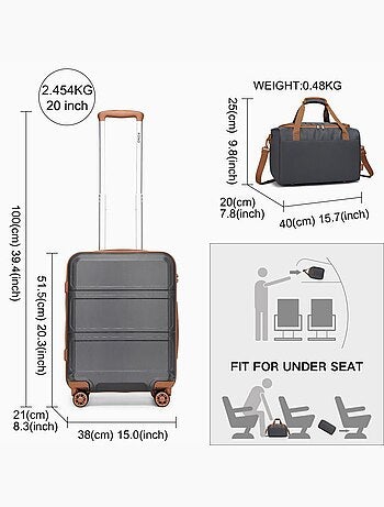 Set de 2 bagages - rigide, abs, légère, 4 roulettes, serrure tsa - kono