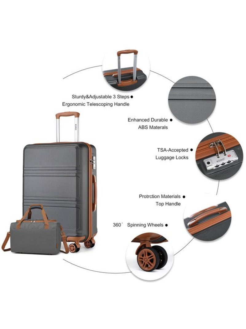 Set de 2 bagages - rigide, abs, légère, 4 roulettes, serrure tsa - kono Gris - Kiabi