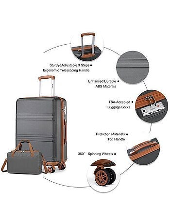 Set de 2 bagages - rigide, abs, légère, 4 roulettes, serrure tsa - kono