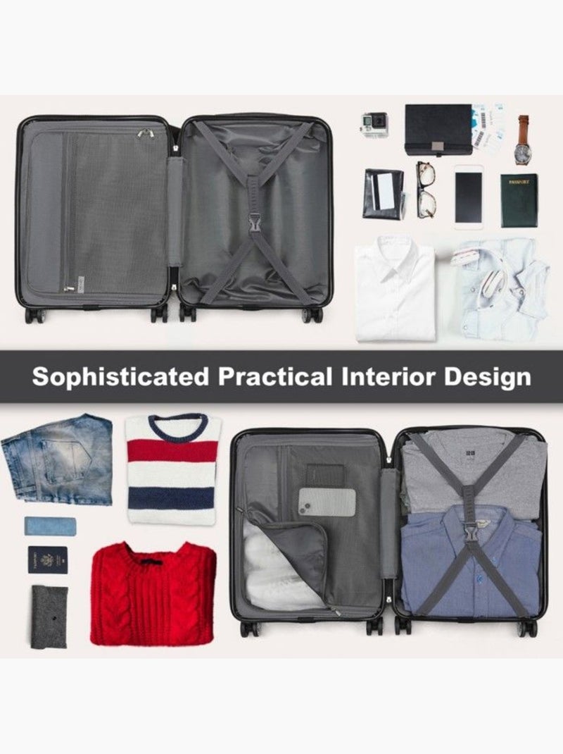 Set de 2 bagages - rigide, abs, légère, 4 roulettes, serrure tsa - kono Noir - Kiabi
