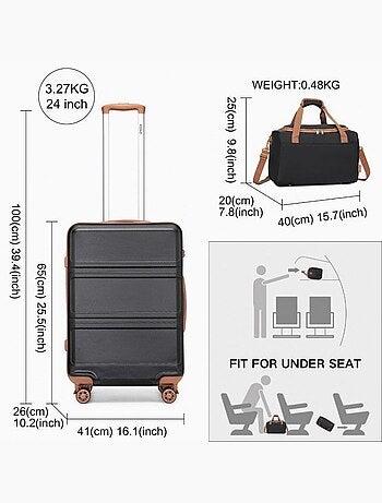 Set de 2 bagages - rigide, abs, légère, 4 roulettes, serrure tsa - kono