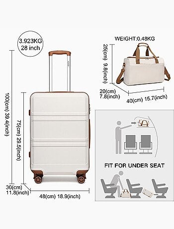 Set de 2 bagages - rigide, abs, légère, 4 roulettes, serrure tsa - kono