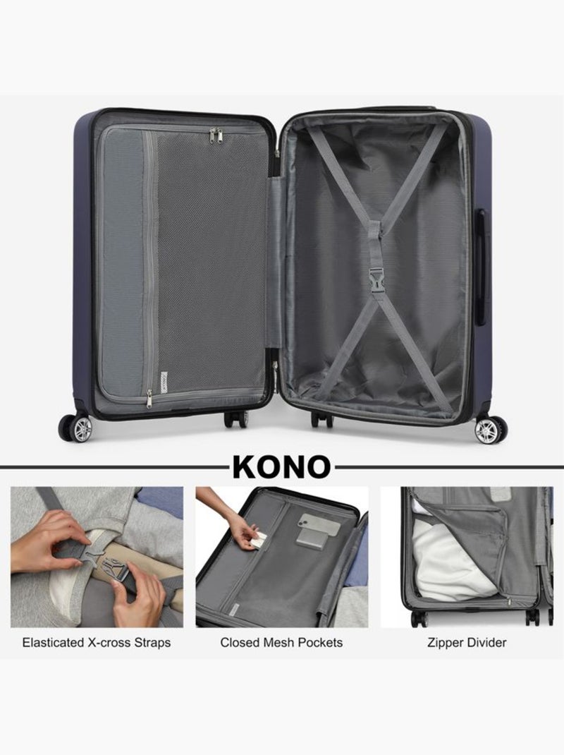 Set de 2 bagages - rigide, abs + polycarbonate, 4 roulettes - kono Bleu marine - Kiabi