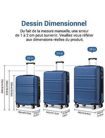 Set de 2 bagages - rigide, abs + polycarbonate, 4 roulettes - kono
