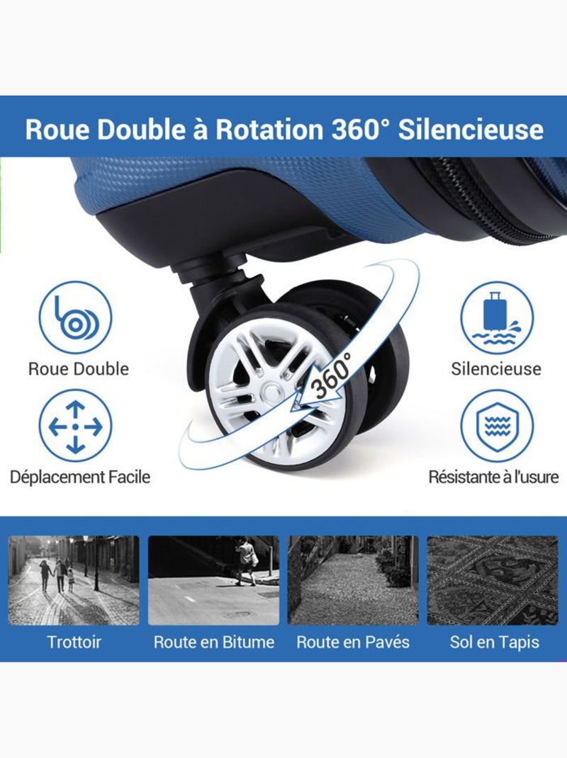 Set de 2 bagages - rigide, abs + polycarbonate, 4 roulettes - kono Bleu - Kiabi
