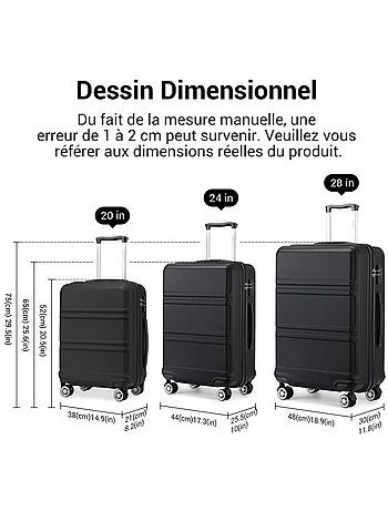 Set de 2 bagages - rigide, abs + polycarbonate, 4 roulettes - kono