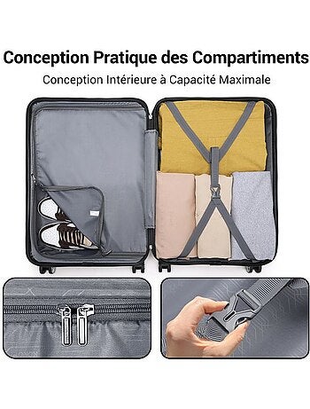 Set de 2 bagages - rigide, abs + polycarbonate, 4 roulettes - kono