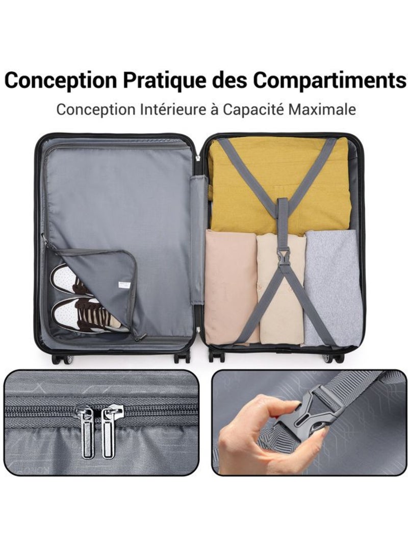 Set de 2 bagages - rigide, abs + polycarbonate, 4 roulettes - kono Noir - Kiabi