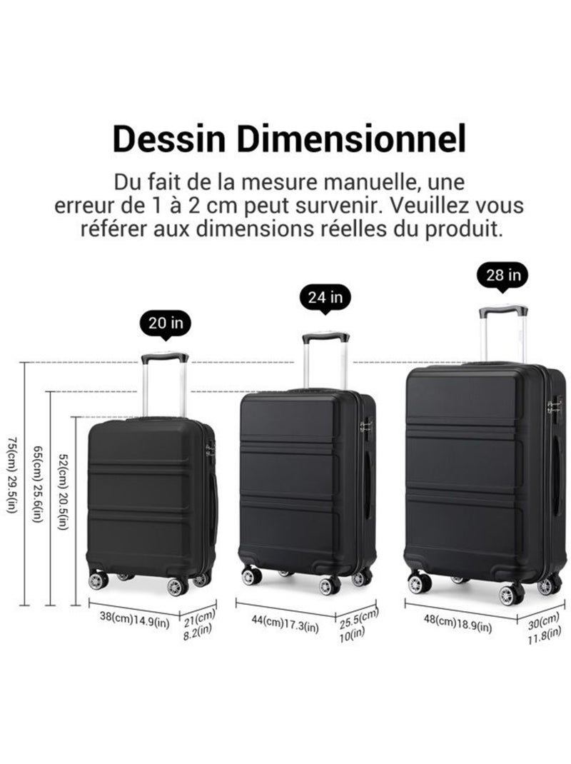 Set de 2 bagages - rigide, abs + polycarbonate, 4 roulettes - kono Noir - Kiabi