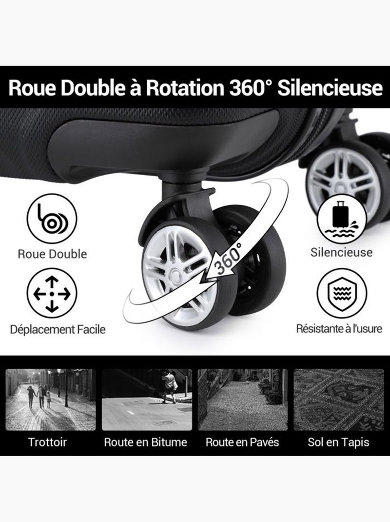 Set de 2 bagages - rigide, abs + polycarbonate, 4 roulettes - kono Noir - Kiabi