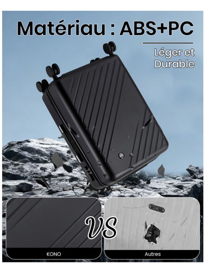 Set de 2 bagages - rigide, abs + polycarbonate, 4 roulettes - kono Noir - Kiabi