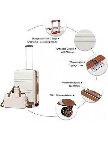 Set de 2 bagages - rigide, abs + polycarbonate, légère, 4 roulettes - kono