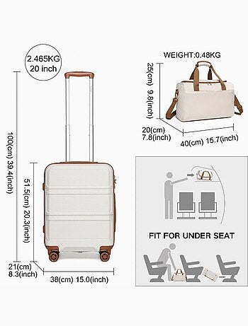 Set de 2 bagages - rigide, abs + polycarbonate, légère, 4 roulettes - kono
