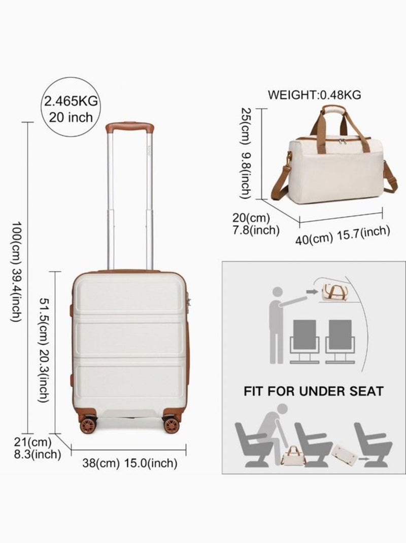Set de 2 bagages - rigide, abs + polycarbonate, légère, 4 roulettes - kono Blanc - Kiabi