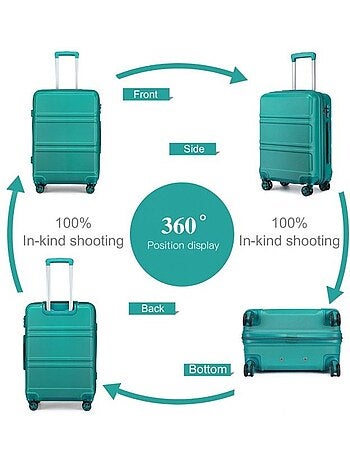 Set de 2 bagages - rigide, abs + polycarbonate, légère, 4 roulettes - kono