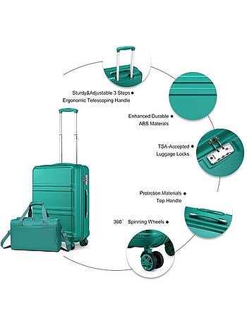 Set de 2 bagages - rigide, abs + polycarbonate, légère, 4 roulettes - kono