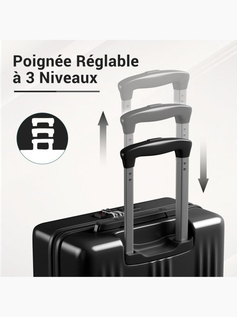 Set de 2 bagages - rigide, abs + polycarbonate, légère, 4 roulettes - kono Noir - Kiabi