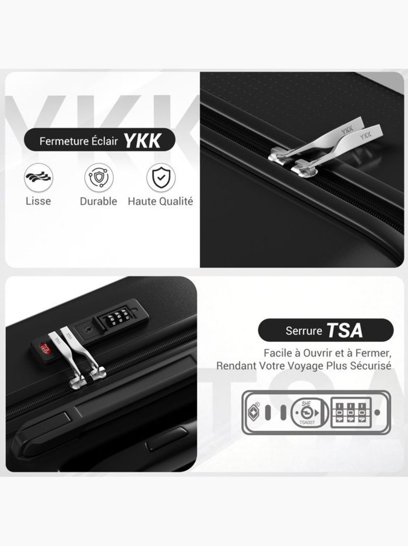 Set de 2 bagages - rigide, abs + polycarbonate, légère, 4 roulettes - kono Noir - Kiabi