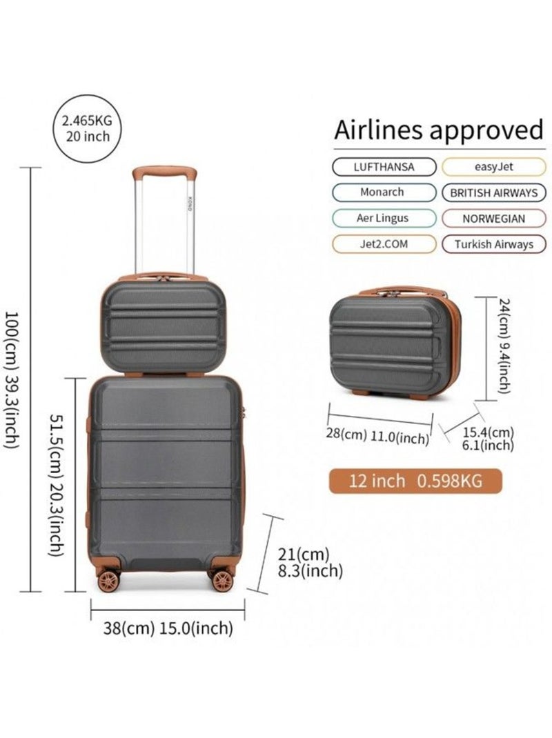 Set de 2 bagages - rigide, légère, 4 roulettes, serrure tsa - kono Gris - Kiabi
