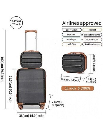 Set de 2 bagages - rigide, légère, 4 roulettes, serrure tsa - kono