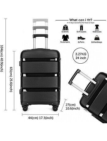 Set de 2 bagages - rigide, polypropylène, 4 roulettes, serrure tsa - kono