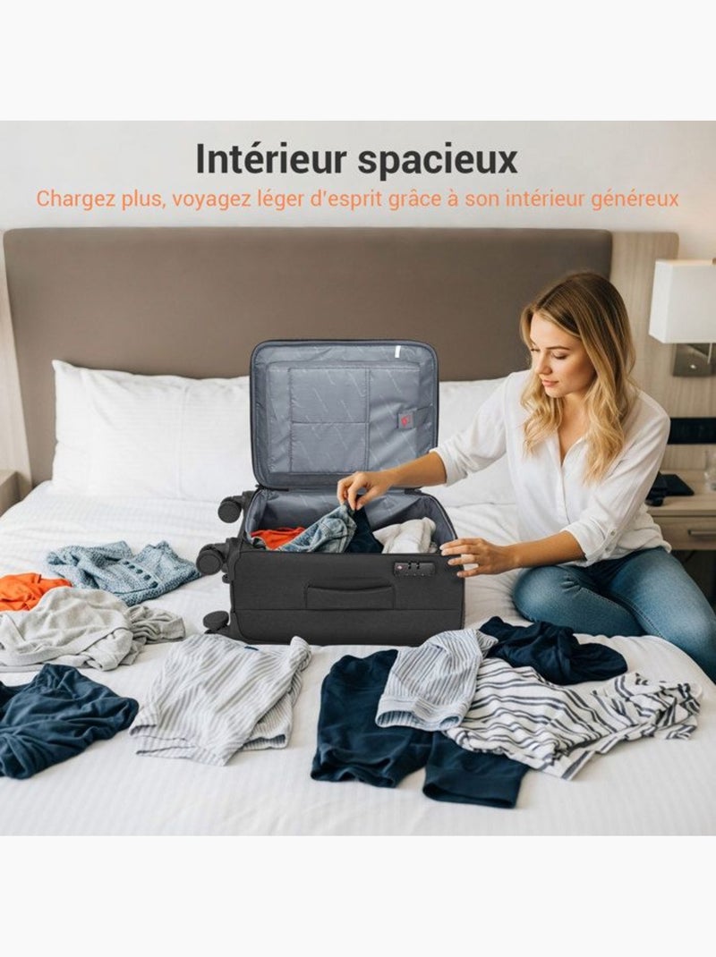 Set de 2 bagages - souple, 4 roulettes, serrure tsa - british traveller Noir - Kiabi