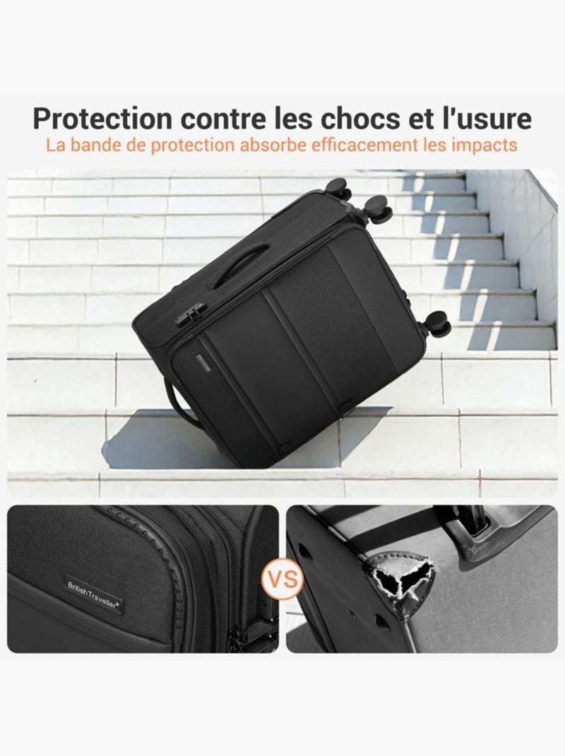 Set de 2 bagages - souple, 4 roulettes, serrure tsa - british traveller Noir - Kiabi