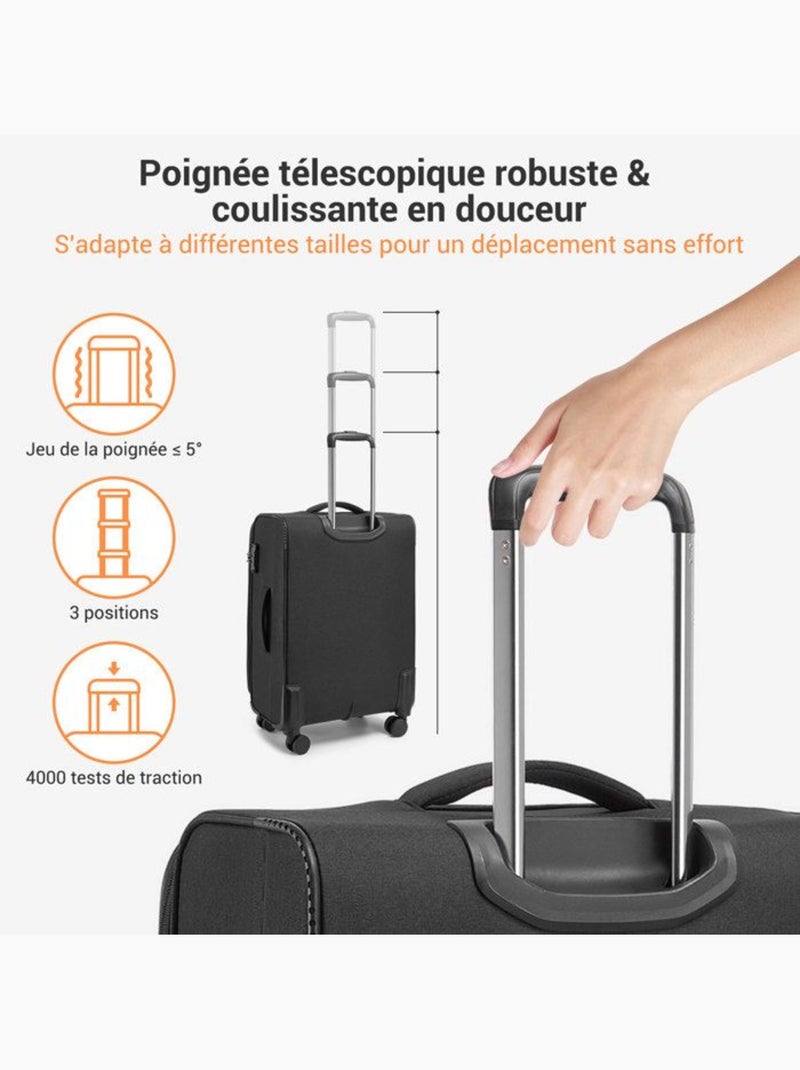 Set de 2 bagages - souple, 4 roulettes, serrure tsa - british traveller Noir - Kiabi
