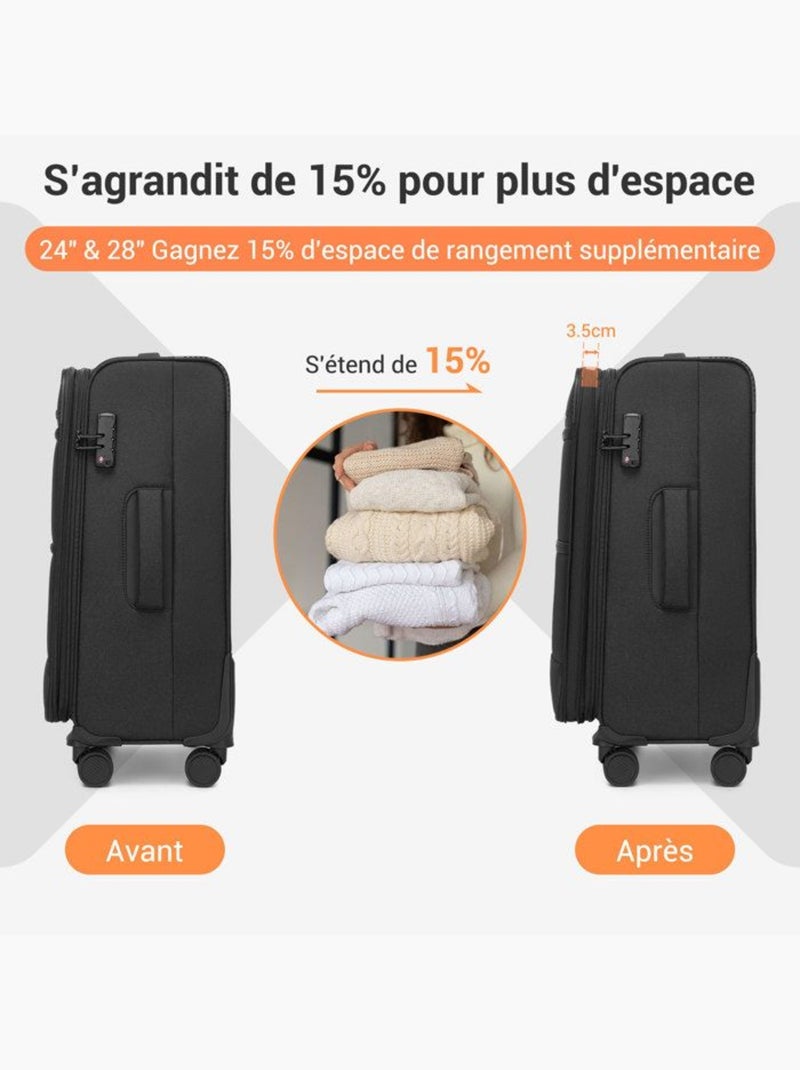 Set de 2 bagages - souple, 4 roulettes, serrure tsa - british traveller Noir - Kiabi