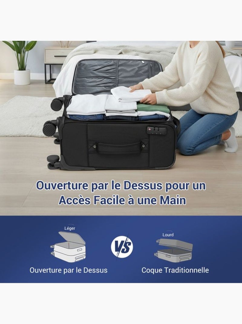 Set de 2 bagages - souple, 4 roulettes, serrure tsa - british traveller Noir - Kiabi