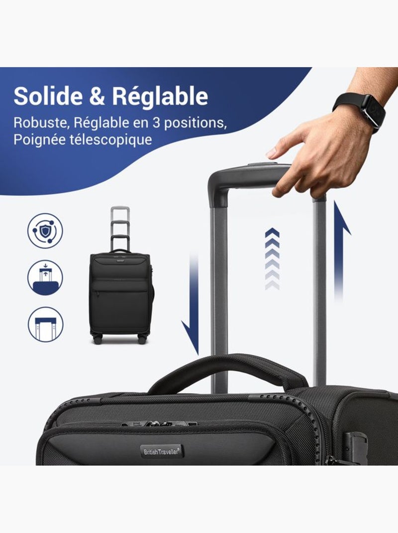 Set de 2 bagages - souple, 4 roulettes, serrure tsa - british traveller Noir - Kiabi