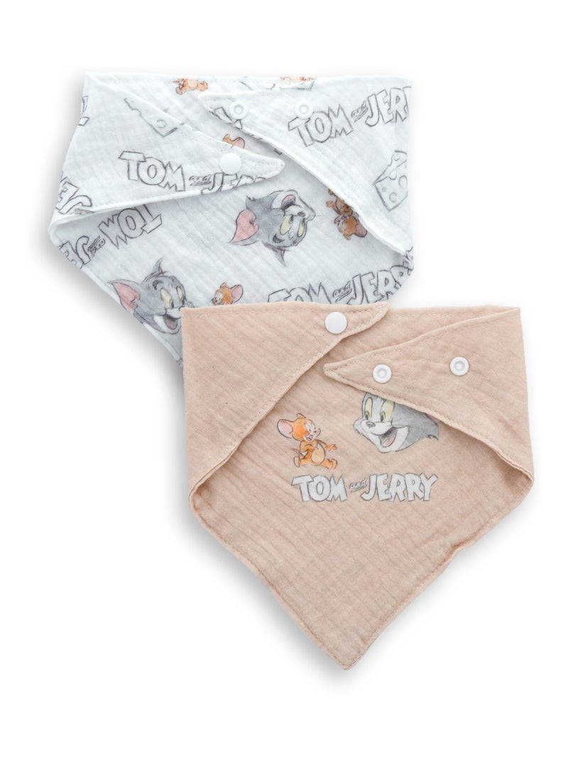 Set de 2 Bavoirs Bandana - Tom & Jerry - Taille Ajustable - Bébé - 100% Coton Beige - Kiabi