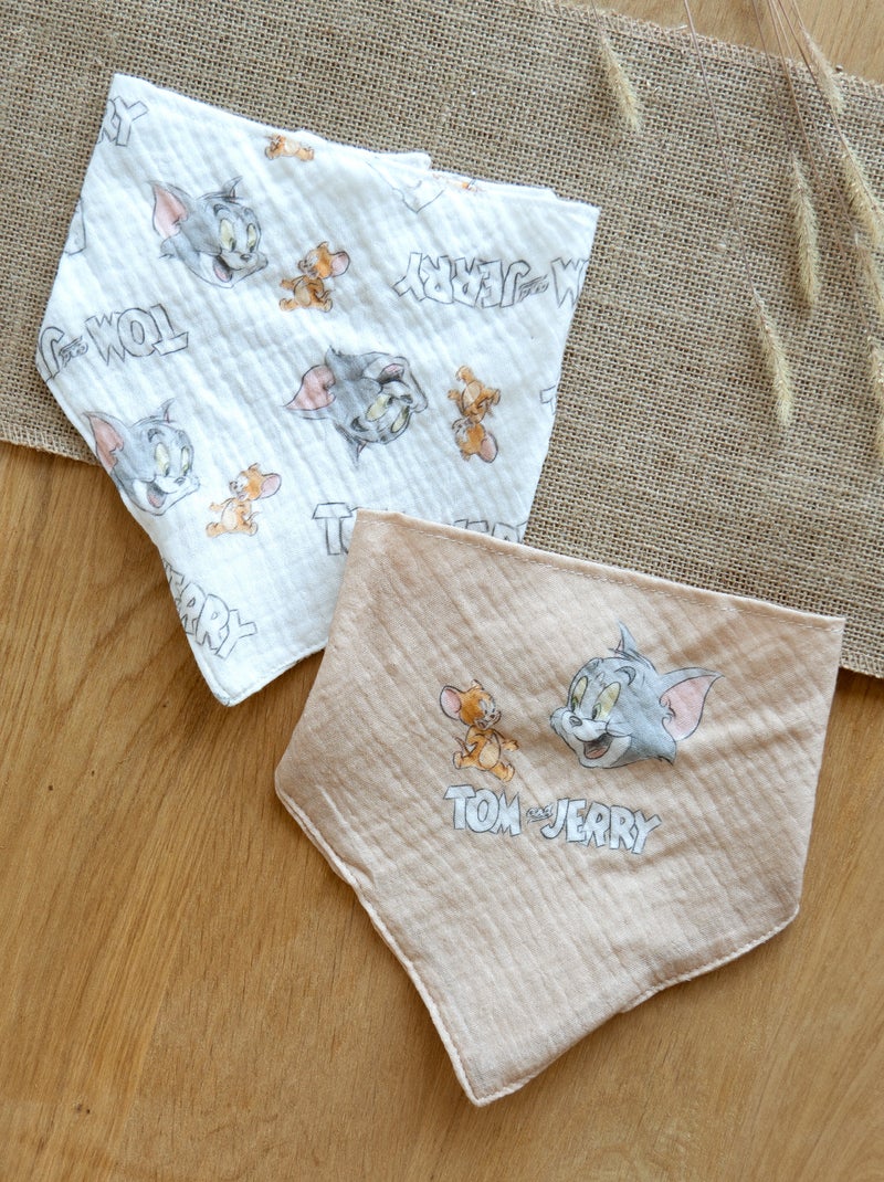 Set de 2 Bavoirs Bandana - Tom & Jerry - Taille Ajustable - Bébé - 100% Coton Beige - Kiabi