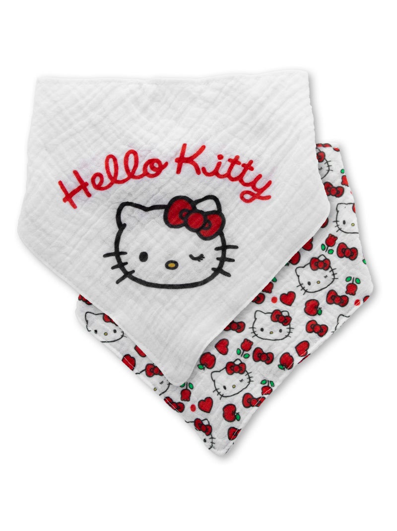 Set de 2 Bavoirs Bandana 43 x 19 cm - Hello Kitty - Taille Ajustable - Pour Bébé - 100% Coton Blanc Rouge - Kiabi